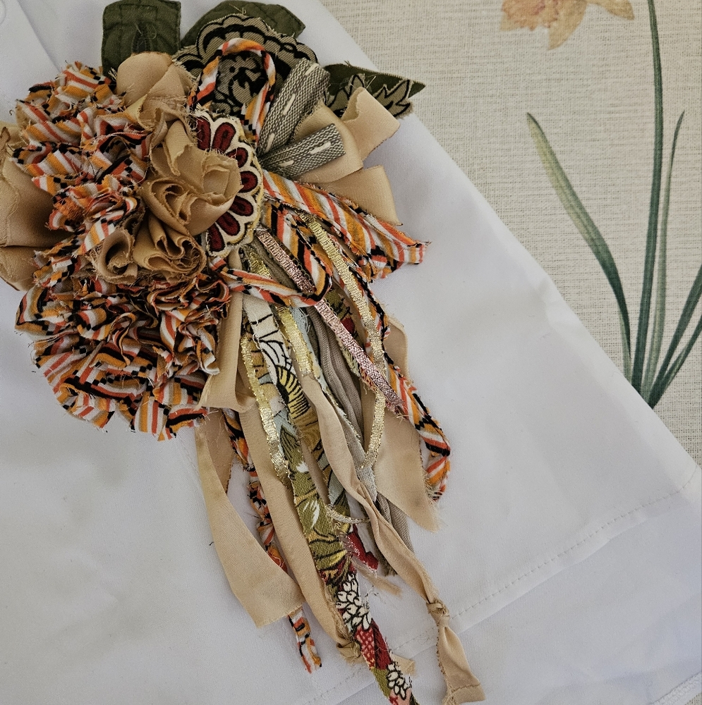 Floral Fabric Brooch Pin with Multicolor Accents - Picture 2 of 2